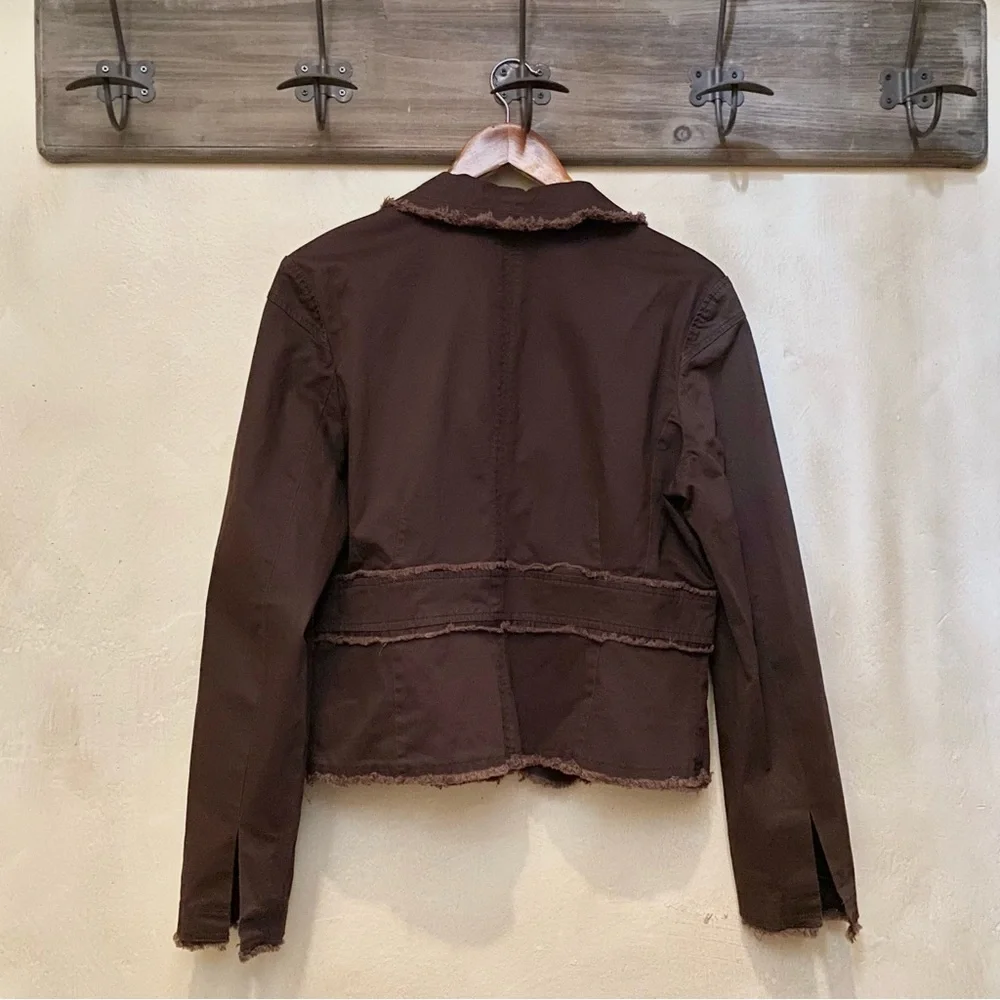 πͺΆ3/$50 Boho Raw Edge Fringe Brown REWIND L/S Fine Corduroy Blazer-XL - Picture 4 of 16